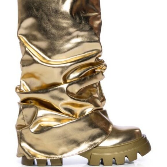 AZALEA WANG " COMBAT BEAUTY " METALLIC MID CALF BOOT IN GOLD(BRAND NEW !!!!!!!!! - Picture 5 of 7